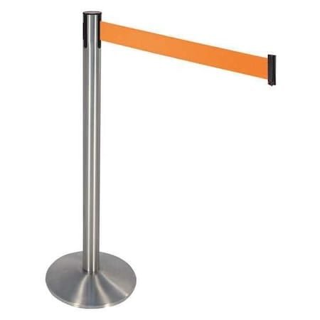 Barrier Post with Belt, Gray, 10 ft Length, 40 in Post Height, No Legend, Satin Chrome MPN:330SASS-OR