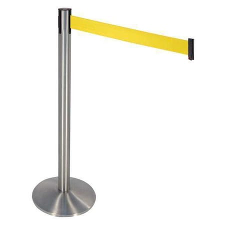 Barrier Post with Belt, Gray, 10 ft Length, 40 in Post Height, No Legend, Satin Chrome MPN:330SASS-YW