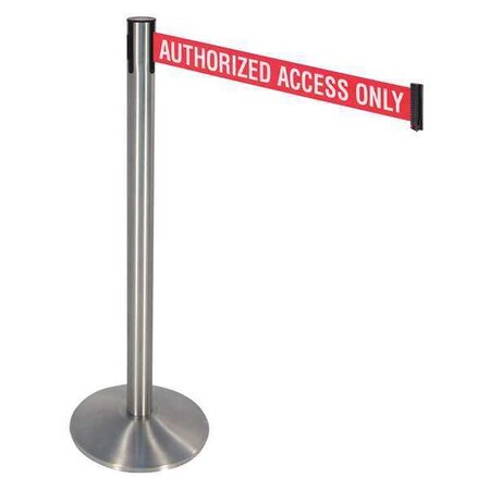 Barrier Post with Belt, Silver, 10 ft Length, 40 in Post Height, Authorized Access Only MPN:330SS-AAO