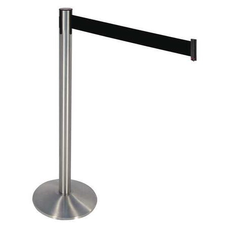 Barrier Post with Belt, Silver, 10 ft Length, 40 in Post Height, No Legend, Stainless steel MPN:330SS-BK