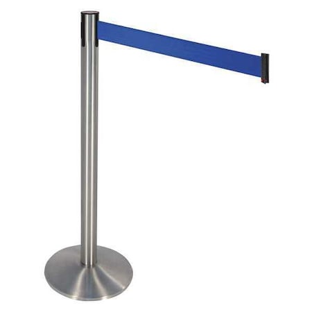 Barrier Post with Belt, Silver, 10 ft Length, 40 in Post Height, No Legend, Stainless steel MPN:330SS-BL