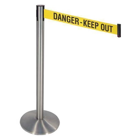 Barrier Post with Belt, Silver, 10 ft Length, 40 in Post Height, Danger Keep Out, Stainless steel MPN:330SS-DKO