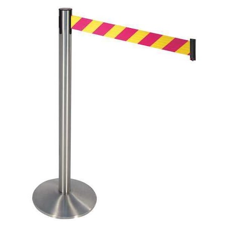 Barrier Post with Belt, Silver, 10 ft Length, 40 in Post Height, No Legend, Stainless steel MPN:330SS-MYD