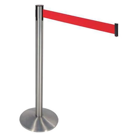 Barrier Post with Belt, Silver, 10 ft Length, 40 in Post Height, No Legend, Stainless steel MPN:330SS-RD