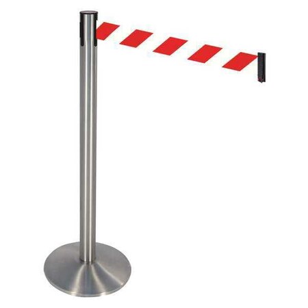 Barrier Post with Belt, Silver, 10 ft Length, 40 in Post Height, No Legend, Stainless steel MPN:330SS-RWD