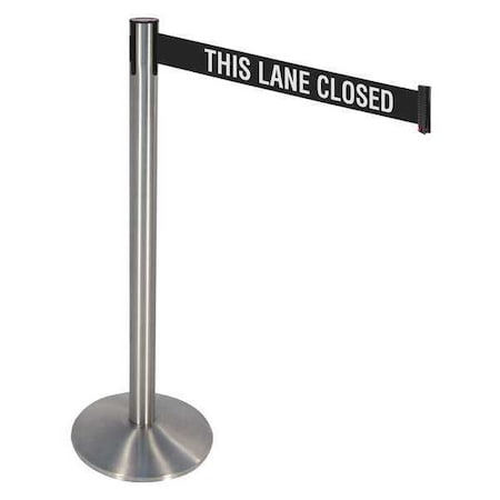 Barrier Post with Belt, Silver, 10 ft Length, 40 in Post Height, This Lane Closed, Stainless steel MPN:330SS-TLC