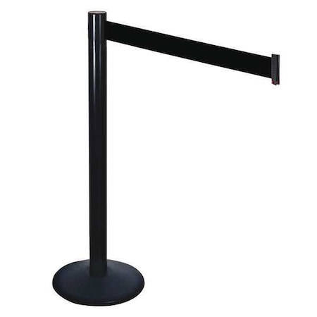 Barrier Post with Belt, Black, 10 ft Length, 40 in Post Height, No Legend, Powder Coated MPN:331BA-BK