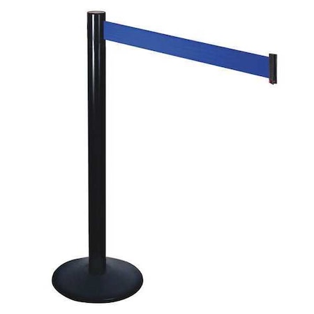 Barrier Post with Belt, Black, 10 ft Length, 40 in Post Height, No Legend, Powder Coated MPN:331BA-BL