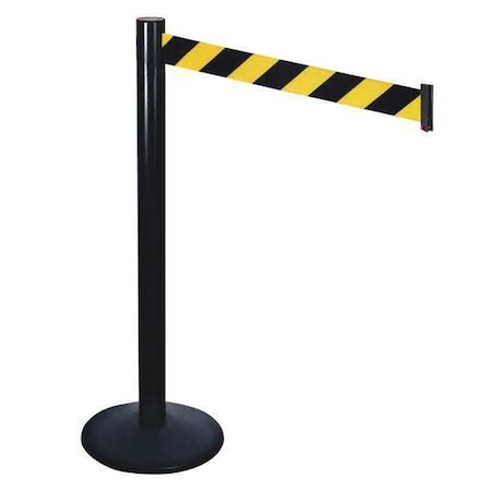 Barrier Post with Belt, Black, 10 ft Length, 40 in Post Height, No Legend, Powder Coated MPN:331BA-BYD