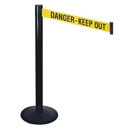 Barrier Post with Belt, Black, 10 ft Length, 40 in Post Height, Danger Keep Out, Powder Coated MPN:331BA-DKO