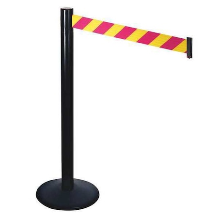 Barrier Post with Belt, Black, 10 ft Length, 40 in Post Height, No Legend, Powder Coated MPN:331BA-MYD
