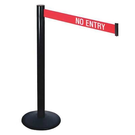 Barrier Post with Belt, Black, 10 ft Length, 40 in Post Height, No Entry, Powder Coated MPN:331BA-NE