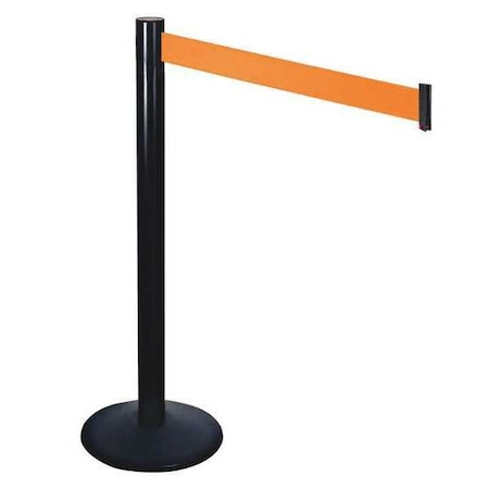 Barrier Post with Belt, Black, 10 ft Length, 40 in Post Height, No Legend, Powder Coated MPN:331BA-OR