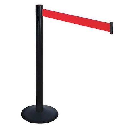 Barrier Post with Belt, Black, 10 ft Length, 40 in Post Height, No Legend, Powder Coated MPN:331BA-RD