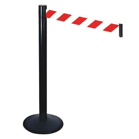 Barrier Post with Belt, Black, 10 ft Length, 40 in Post Height, No Legend, Powder Coated MPN:331BA-RWD