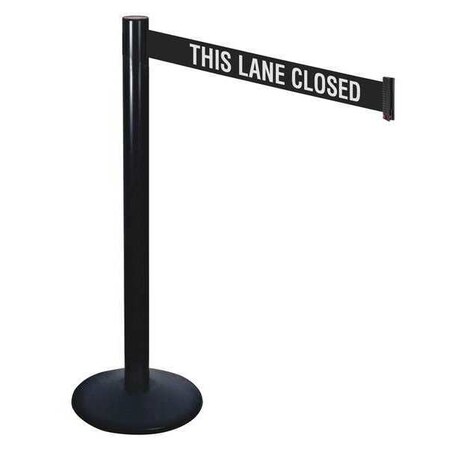 Barrier Post with Belt, Black, 10 ft Length, 40 in Post Height, This Lane Closed, Powder Coated MPN:331BA-TLC