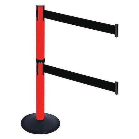 Barrier Post with Belt, Black, 10 ft Length, 40 in Post Height, No Legend, Powder Coated MPN:331DPRD-BK