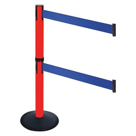 Barrier Post with Belt, Black, 10 ft Length, 40 in Post Height, No Legend, Powder Coated MPN:331DPRD-BL
