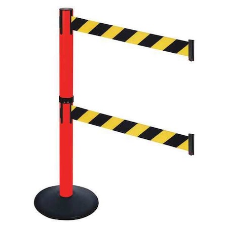 Barrier Post with Belt, Black, 10 ft Length, 40 in Post Height, No Legend, Powder Coated MPN:331DPRD-BYD