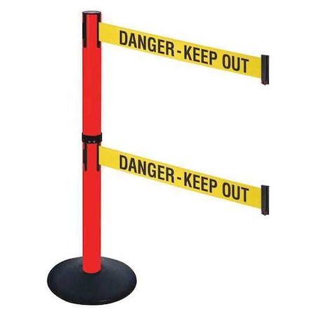 Barrier Post with Belt, Black, 10 ft Length, 40 in Post Height, Danger Keep Out, Powder Coated MPN:331DPRD-DKO