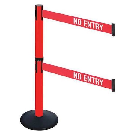 Barrier Post with Belt, Black, 10 ft Length, 40 in Post Height, No Entry, Powder Coated MPN:331DPRD-NE