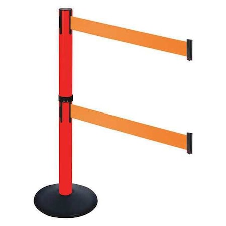 Barrier Post with Belt, Black, 10 ft Length, 40 in Post Height, No Legend, Powder Coated MPN:331DPRD-OR
