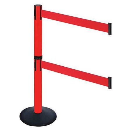 Barrier Post with Belt, Black, 10 ft Length, 40 in Post Height, No Legend, Powder Coated MPN:331DPRD-RD