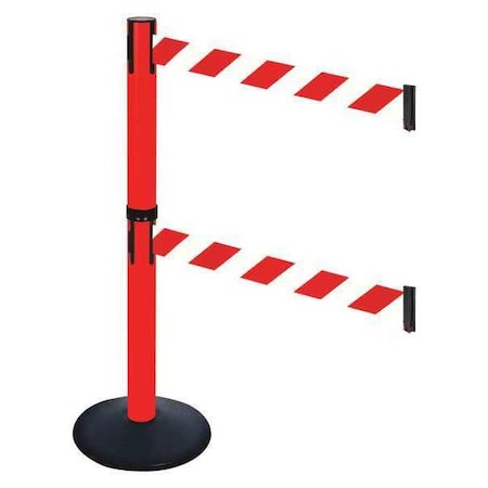 Barrier Post with Belt, Black, 10 ft Length, 40 in Post Height, No Legend, Powder Coated MPN:331DPRD-RWD