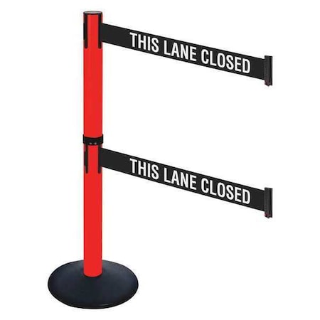 Barrier Post with Belt, Black, 10 ft Length, 40 in Post Height, This Lane Closed, Powder Coated MPN:331DPRD-TLC
