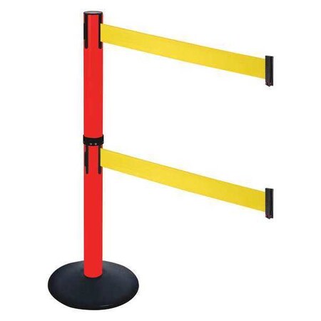 Barrier Post with Belt, Black, 10 ft Length, 40 in Post Height, No Legend, Powder Coated MPN:331DPRD-YW