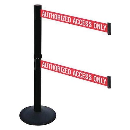 Barrier Post with Belt, Black, 10 ft Length, 40 in Post Height, Authorized Access Only MPN:331DPSB-AAO