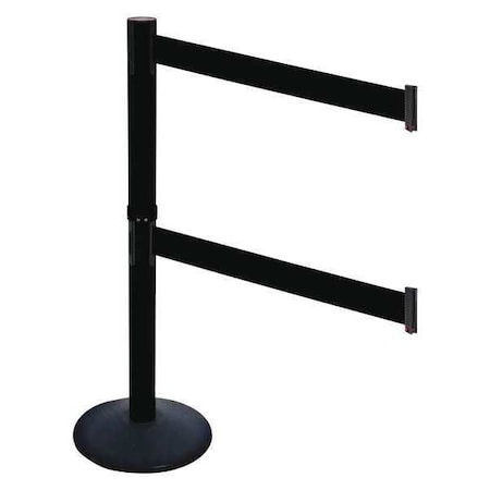 Barrier Post with Belt, Black, 10 ft Length, 40 in Post Height, No Legend, Powder Coated MPN:331DPSB-BK