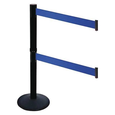 Barrier Post with Belt, Black, 10 ft Length, 40 in Post Height, No Legend, Powder Coated MPN:331DPSB-BL