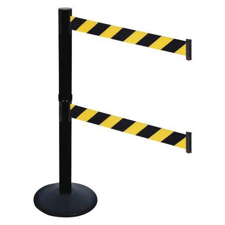 Barrier Post with Belt, Black, 10 ft Length, 40 in Post Height, No Legend, Powder Coated MPN:331DPSB-BYD