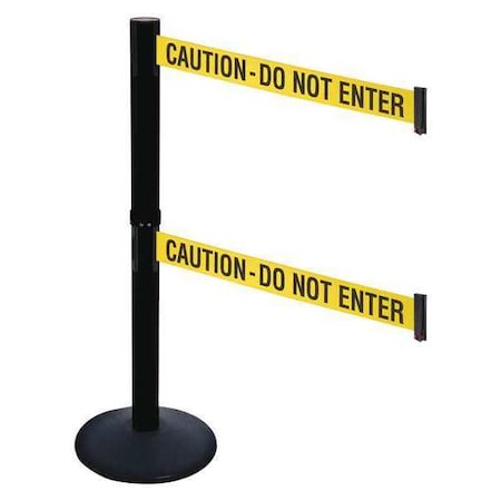 Barrier Post with Belt, Black, 10 ft Length, 40 in Post Height, Caution Do Not Enter, Powder Coated MPN:331DPSB-CAU