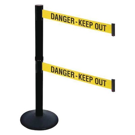 Barrier Post with Belt, Black, 10 ft Length, 40 in Post Height, Danger Keep Out, Powder Coated MPN:331DPSB-DKO