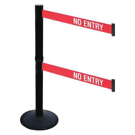 Barrier Post with Belt, Black, 10 ft Length, 40 in Post Height, No Entry, Powder Coated MPN:331DPSB-NE