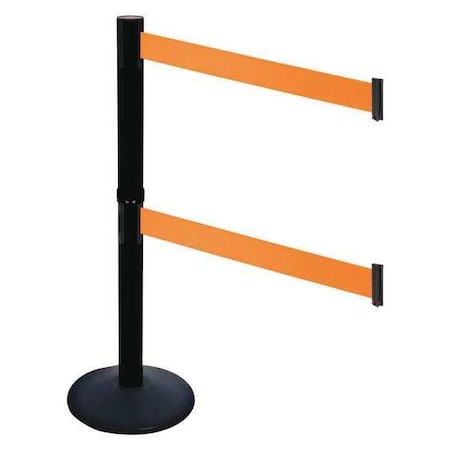 Barrier Post with Belt, Black, 10 ft Length, 40 in Post Height, No Legend, Powder Coated MPN:331DPSB-OR
