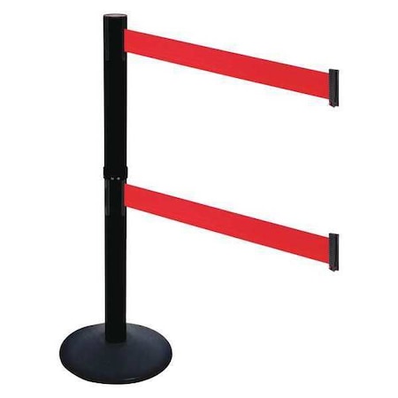 Barrier Post with Belt, Black, 10 ft Length, 40 in Post Height, No Legend, Powder Coated MPN:331DPSB-RD