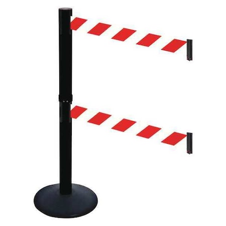 Barrier Post with Belt, Black, 10 ft Length, 40 in Post Height, No Legend, Powder Coated MPN:331DPSB-RWD