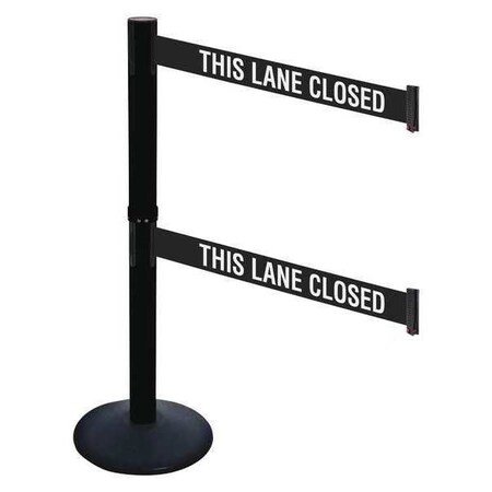 Barrier Post with Belt, Black, 10 ft Length, 40 in Post Height, This Lane Closed, Powder Coated MPN:331DPSB-TLC