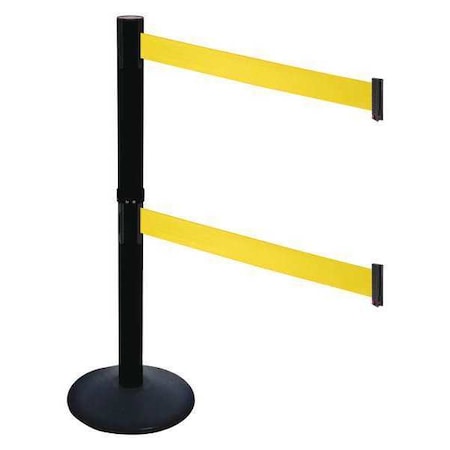 Barrier Post with Belt, Black, 10 ft Length, 40 in Post Height, No Legend, Powder Coated MPN:331DPSB-YW