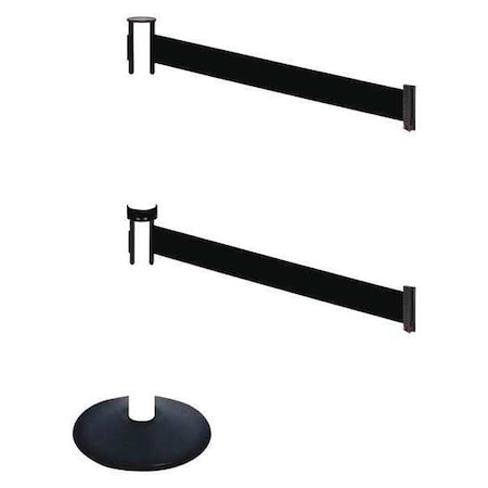 Barrier Post with Belt, Black, 10 ft Length, 40 in Post Height, No Legend, Powder Coated MPN:331DPWH-BK