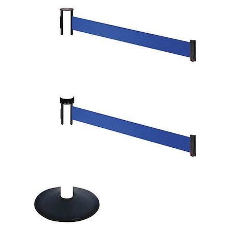 Barrier Post with Belt, Black, 10 ft Length, 40 in Post Height, No Legend, Powder Coated MPN:331DPWH-BL