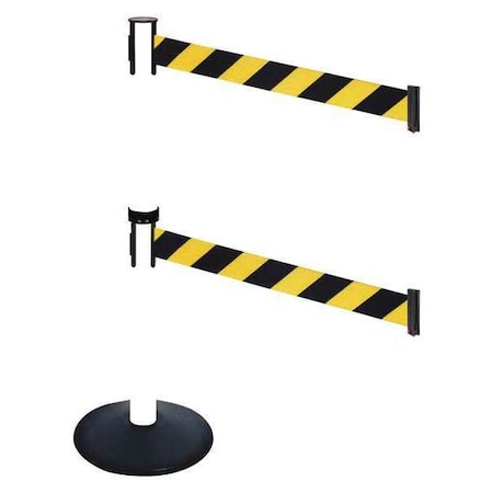 Barrier Post with Belt, Black, 10 ft Length, 40 in Post Height, No Legend, Powder Coated MPN:331DPWH-BYD