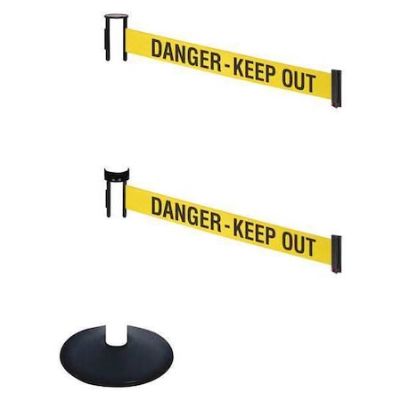 Barrier Post with Belt, Black, 10 ft Length, 40 in Post Height, Danger Keep Out, Powder Coated MPN:331DPWH-DKO
