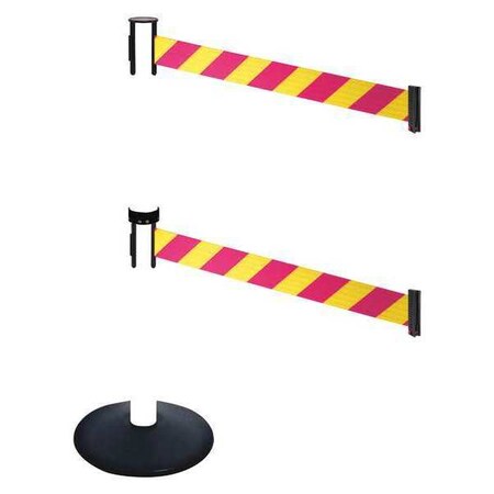 Barrier Post with Belt, Black, 10 ft Length, 40 in Post Height, No Legend, Powder Coated MPN:331DPWH-MYD