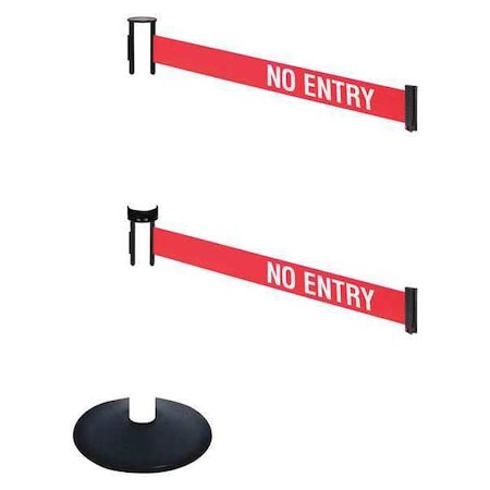 Barrier Post with Belt, Black, 10 ft Length, 40 in Post Height, No Entry, Powder Coated MPN:331DPWH-NE