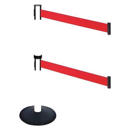 Barrier Post with Belt, Black, 10 ft Length, 40 in Post Height, No Legend, Powder Coated MPN:331DPWH-RD