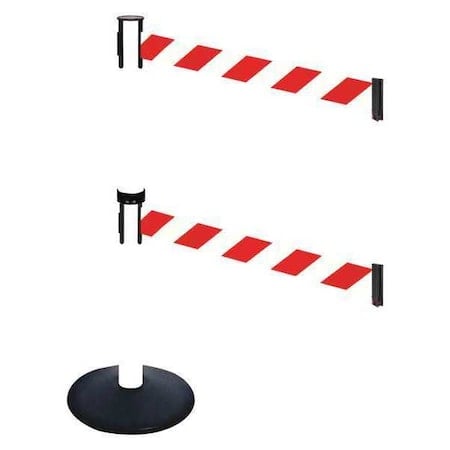 Barrier Post with Belt, Black, 10 ft Length, 40 in Post Height, No Legend, Powder Coated MPN:331DPWH-RWD